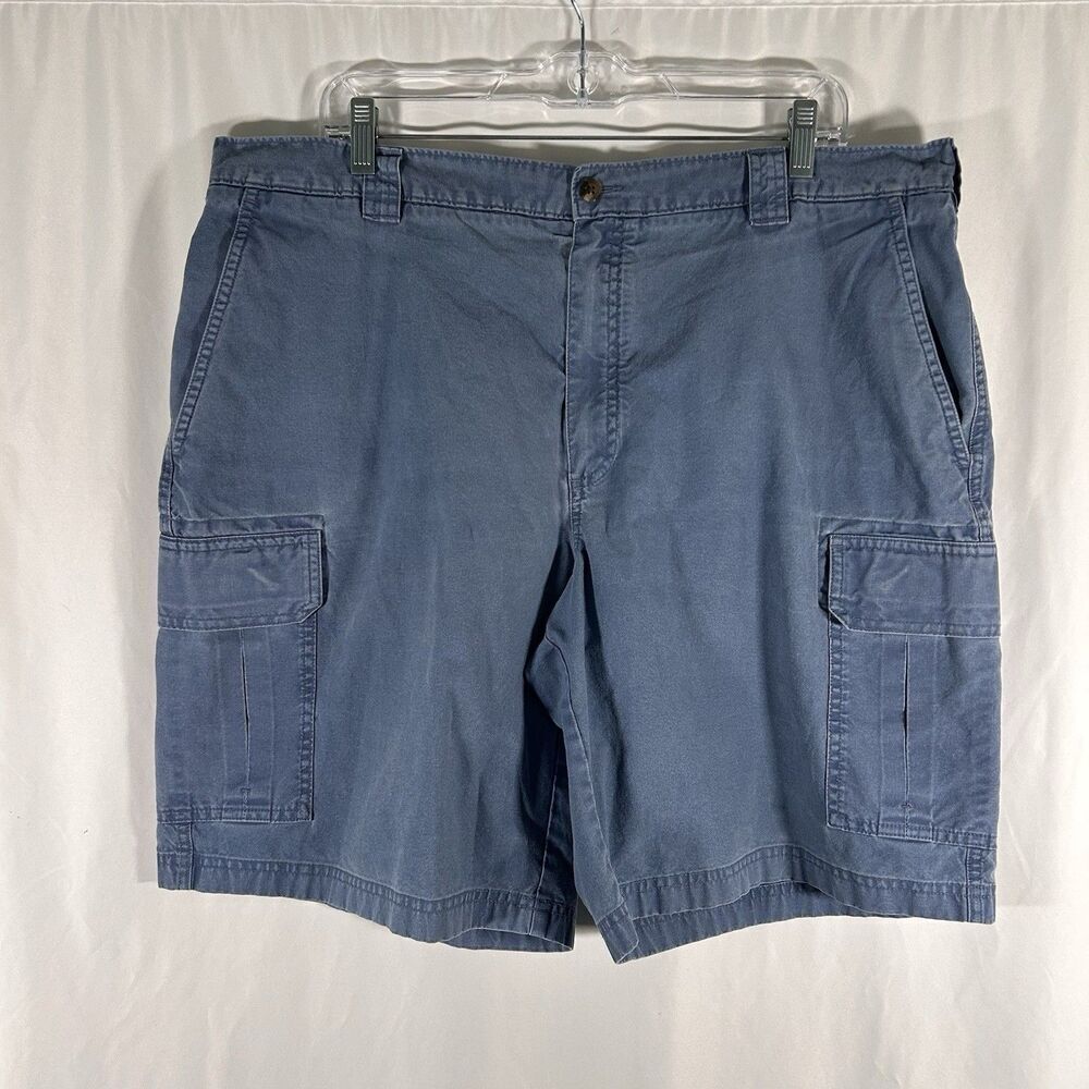 LL Bean Cargo Shorts Men's 40 Blue Button Zip Natural Fit 100% Cotton 9" Inseam